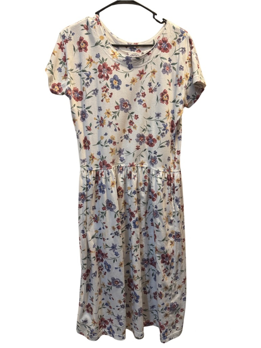 Vintage Erika & Company CottageCore Floral Short Sleeve Drop Waist Midi Dress